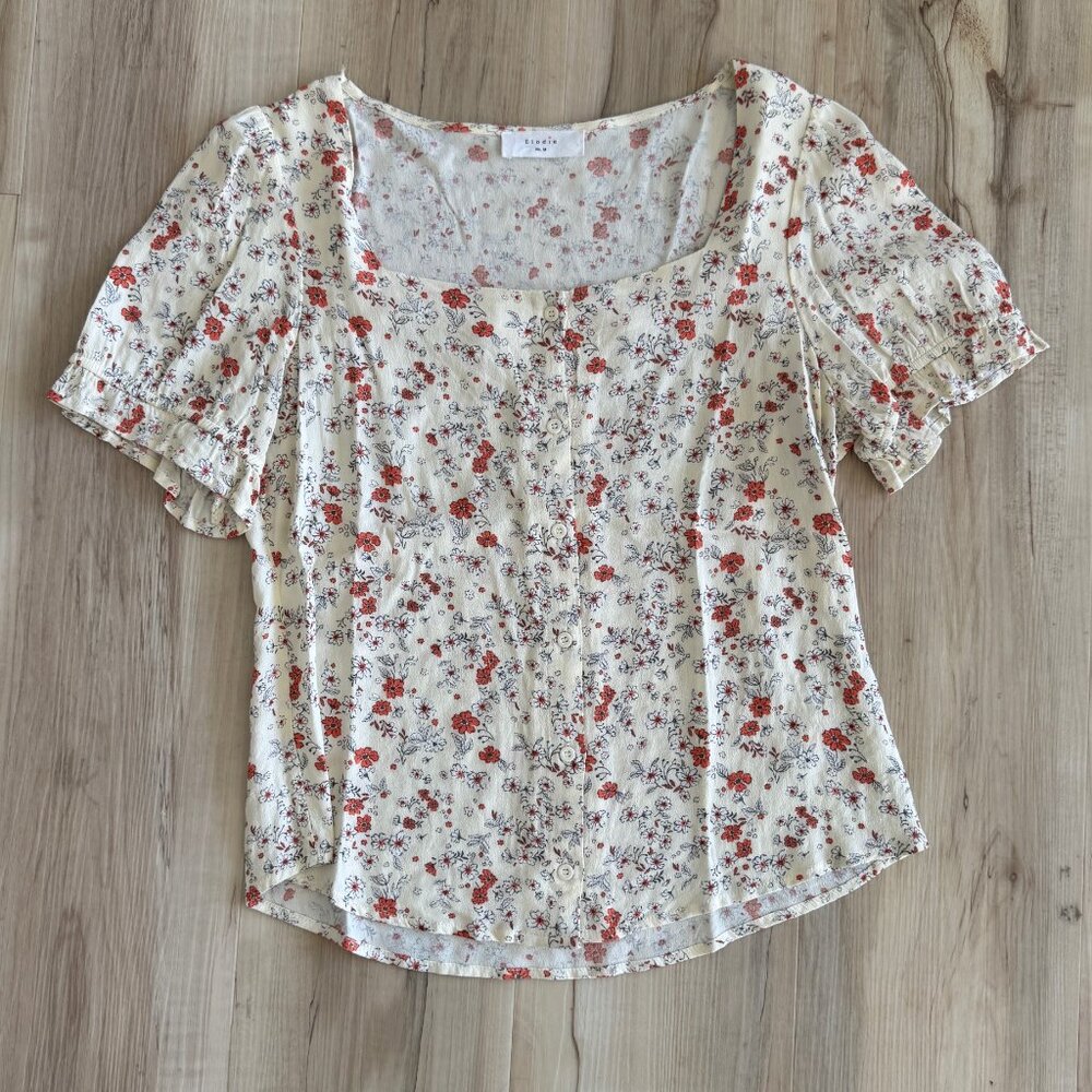 Elodie Floral Button Up Blouse, Size Medium